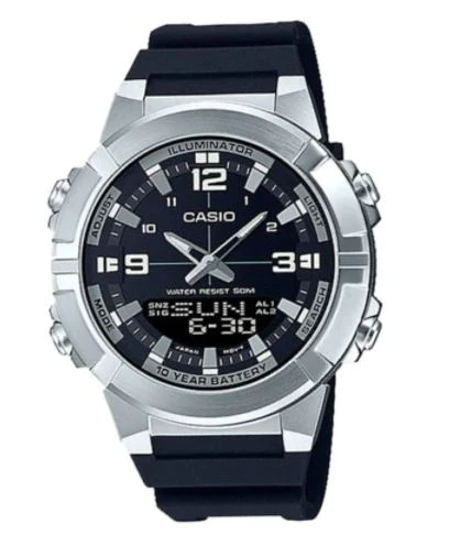 AMW-870-1AVDF Casio Black Dial Black Silicon Strap Digital Analog Men's Quartz Watch. TIMECHECK