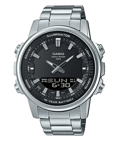 AMW-880D-1AVDF Casio Silver Stainless Steel Black Dial Men’s Wrist Watch.