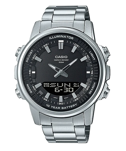 AMW-880D-1AVDF Casio Silver Stainless Steel Black Dial Men’s Wrist Watch. TIMECHECK