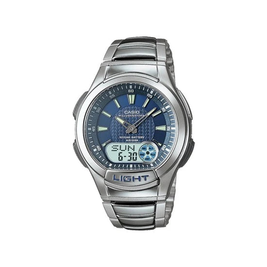 AQ-180WD-2AVDF Casio Stainless Steel Blue Dial Analog Digital Quartz Men's Watch.