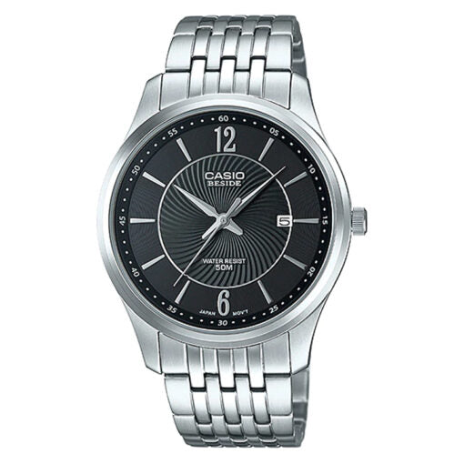 BEM-151D-1AVDF Casio Black Dial Stainless Steel Quartz Men's Watch. fashionable