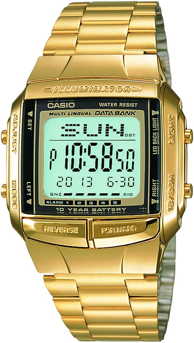 DB-360G-9ADF Casio Illuminator Stainless Steel Golden Band Digital Men's Watch.