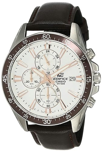 EFR-546L-7AVUDF Casio Edifice Brown Leather Strap Chronograph White Dial Men's Watch. fashionable