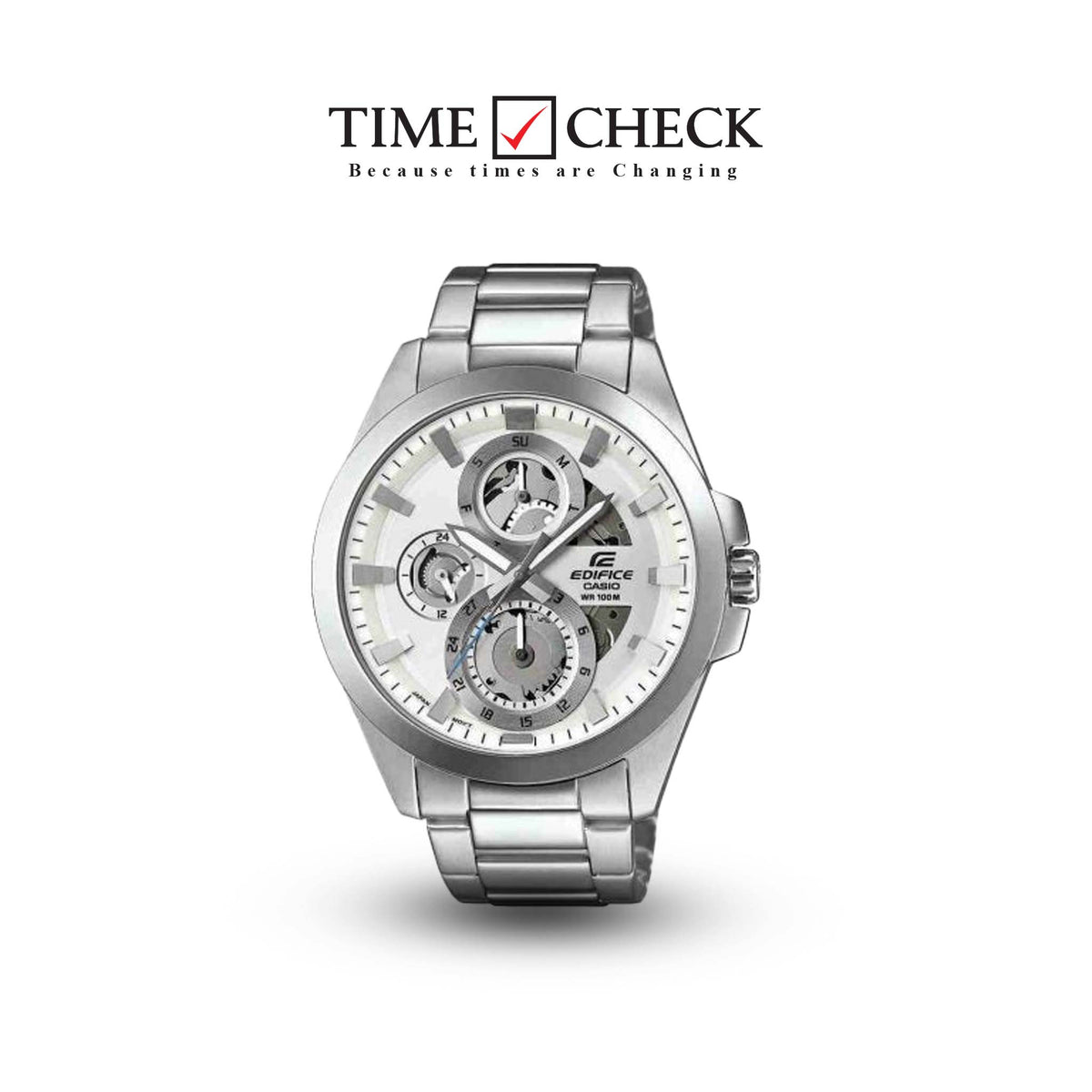 ESK-300D-7AVUDF Casio White Dial Stainless Steel Edifice Analog White Dial Men's Watch. fashionable