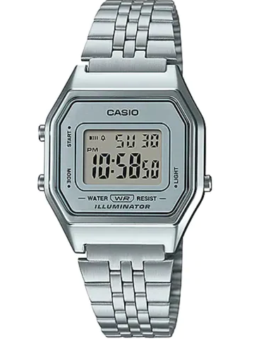 LA680WA-7DF Casio Vintage Stainless Steel Silver Tone Digital Quartz Women's Watch.