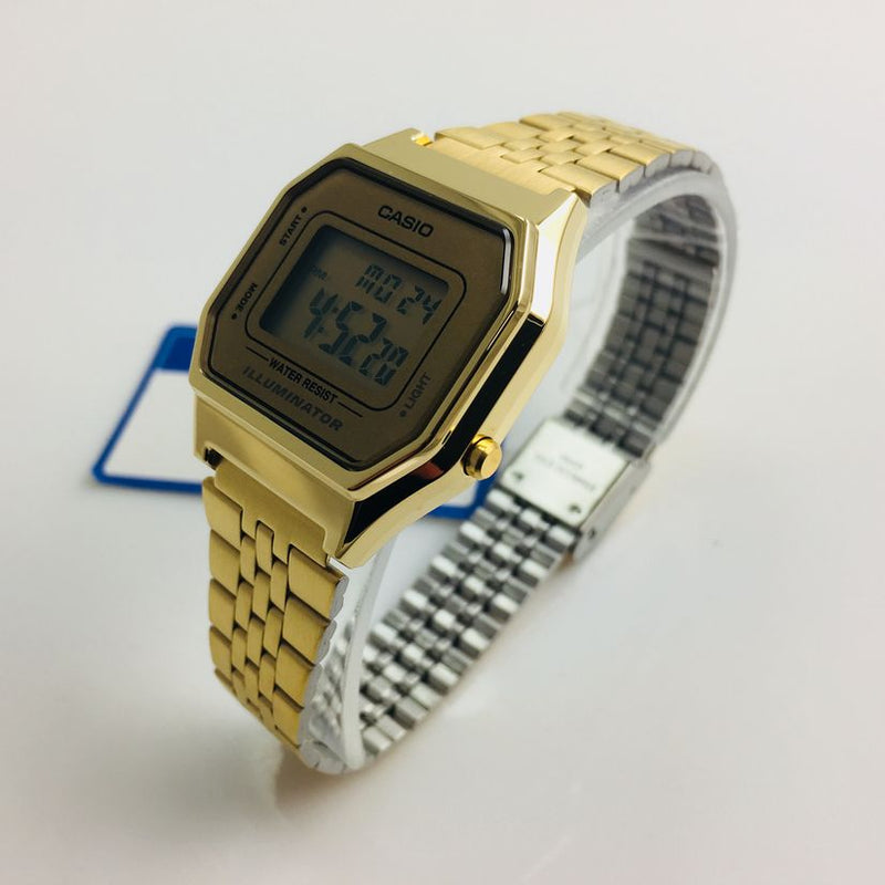 LA680WGA-9DF Casio Gold Dial Stainless Steel Digital Women's Watch. fashionable