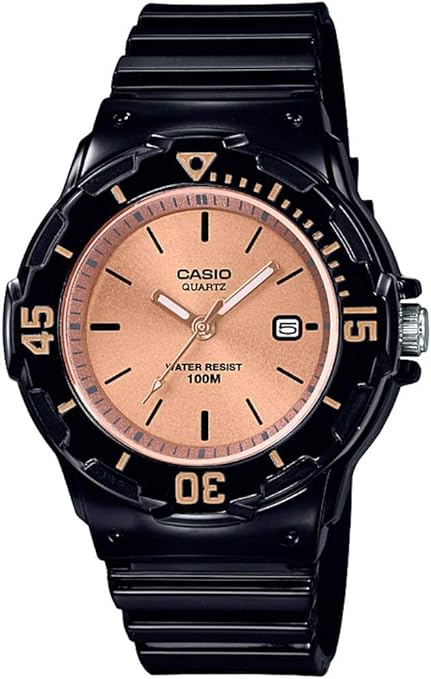 LRW-200H-9E2VDF Casio Pink Gold Dial Resin Strap Analog Quartz Women's Watch.