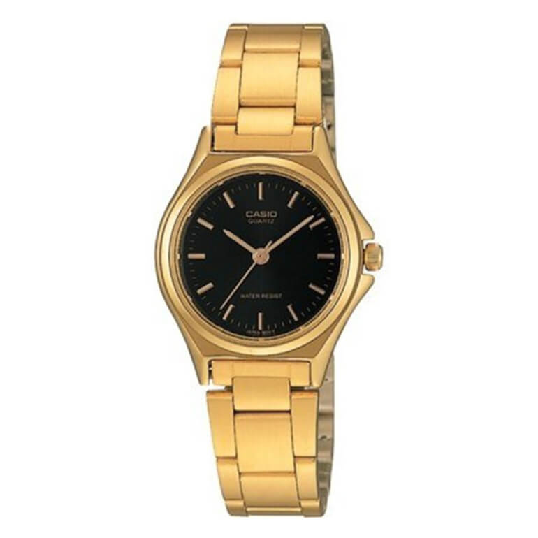 LTP-1130N-1ARDF Casio Gold Chain Black Dial Quartz Women's Watch.