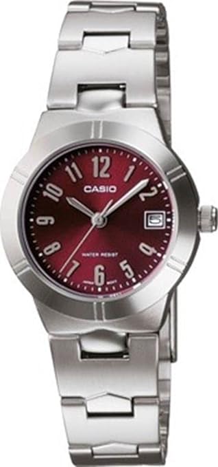 LTP-1241D-4A2DF Casio Red Dial Stainless Steel Chain Analog Quartz Women's Watch.