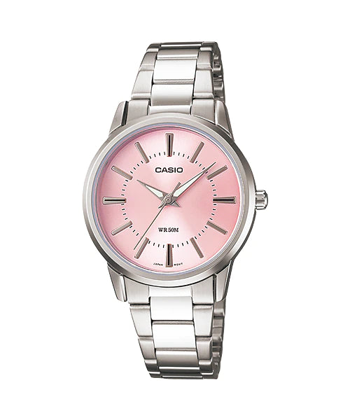 LTP-1303D-4AVDF Casio Pink Dial Stainless Steel Analog Quartz Women's Watch.