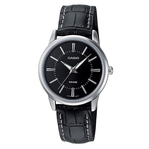 LTP-1303L-1AVDF  Casio Black Leather Strap Ladies Analog Women's Watch. fashionable