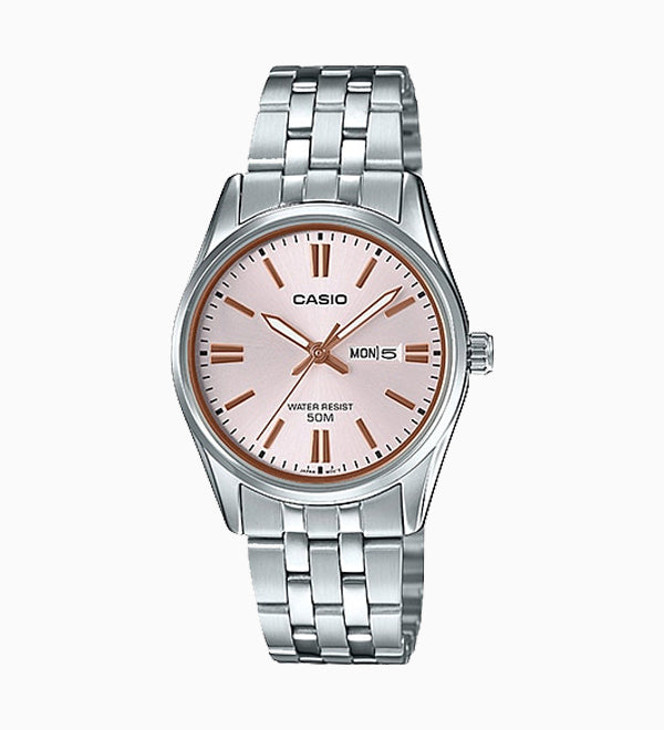 LTP-1335D-4AVDF Casio Pink Dial Stainless Steel Analog Quartz Women's Watch. fashionable