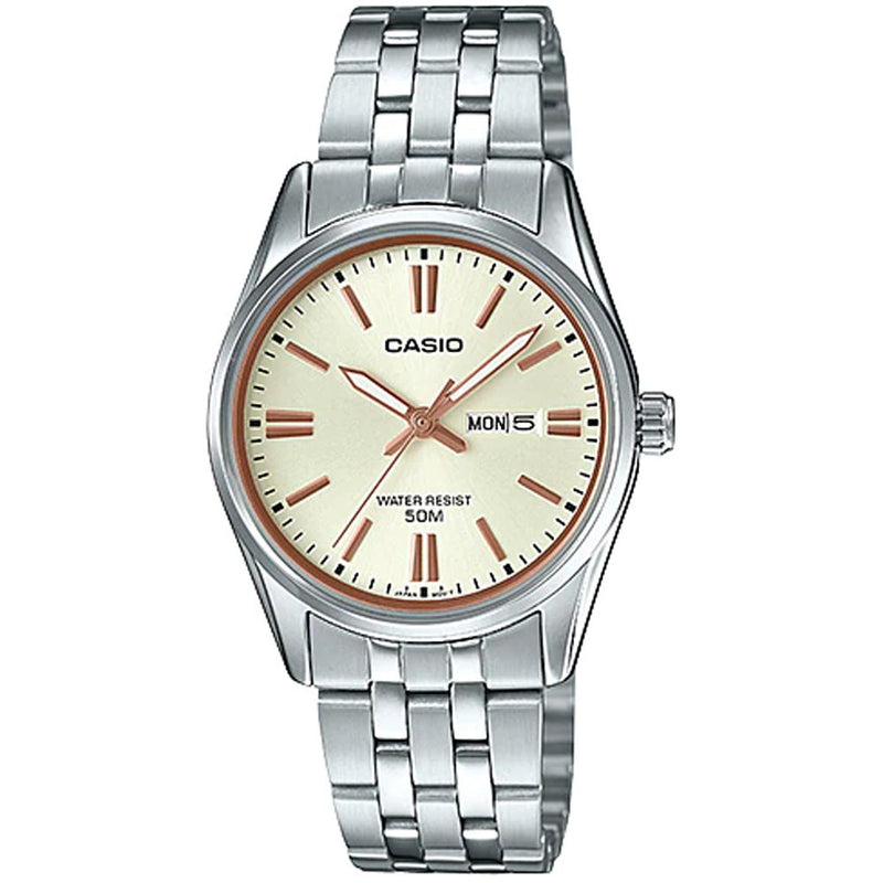 LTP-1335D-9AVDF Casio Beige Dial Stainless Steel Analog Quartz Women's Watch. TIMECHECK