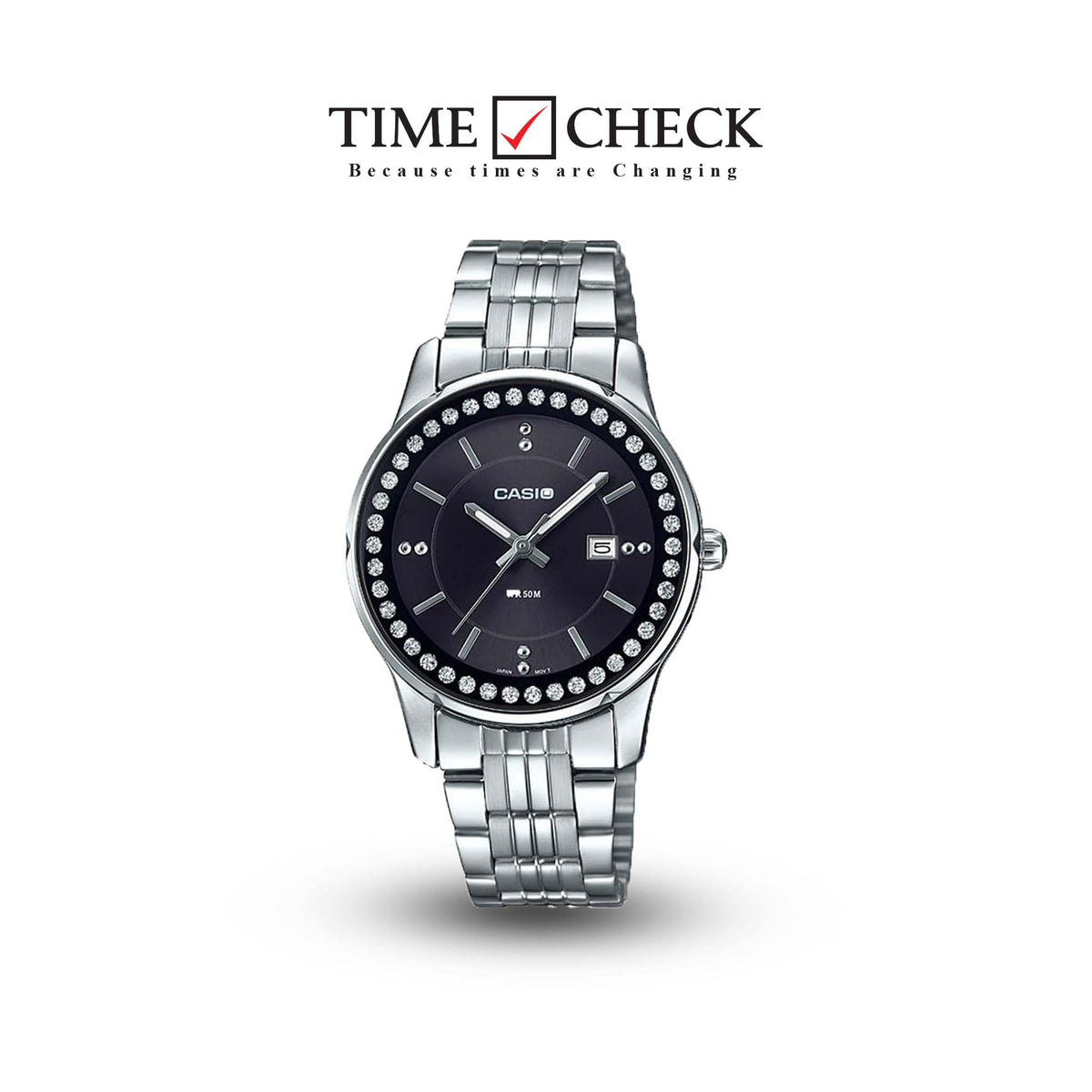 LTP-1358D-1AVDF Casio Black Dial Stainless Steel Analog Quartz Women's Watch. TIMECHECK