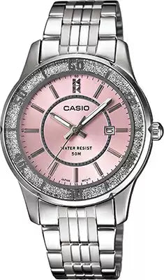 LTP-1358D-4AVDF Casio Silver Steel Chain Enticer Analog Pink Dial Women's Watch. fashionable