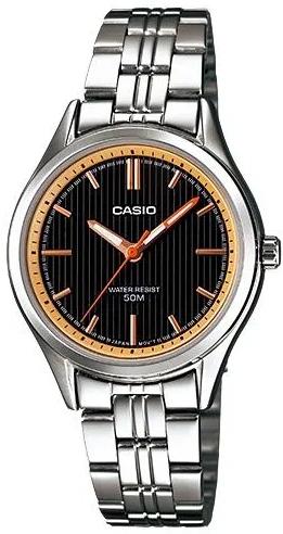 LTP-E104D-1A1AVEF Casio Black Dial Stainless Steel Analog Quartz Women's Watch.