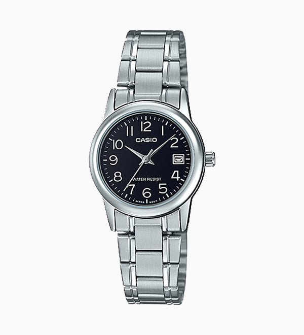 LTP-V002D-1AUDF Casio Black Dial Stainless Steel Analog Quartz Women's Watch.