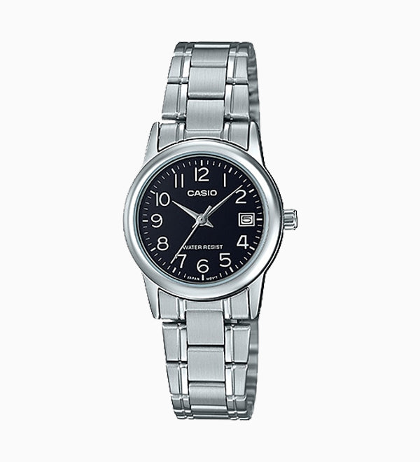 LTP-V002D-1AUDF Casio Black Dial Stainless Steel Analog Quartz Women's Watch. TIMECHECK