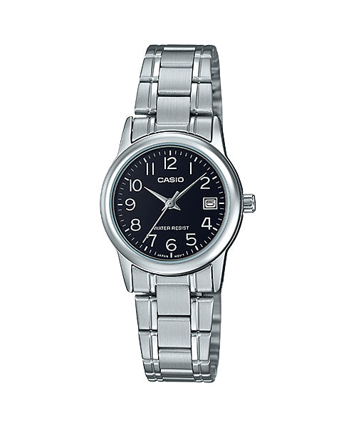 LTP-V002D-1BUDF Casio Silver Stainless Steel Black Dial Women's Watch.