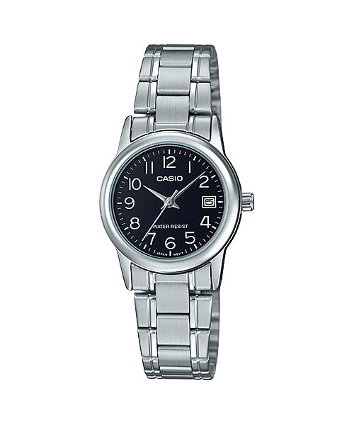 LTP-V002D-1BUDF Casio Silver Stainless Steel Black Dial Women's Watch. fashionable