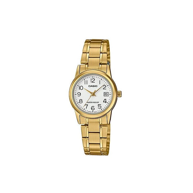 LTP-V002G-7B2UDF Casio White Dial Classic Gold Stainless-Steel Quartz Women's Watch.