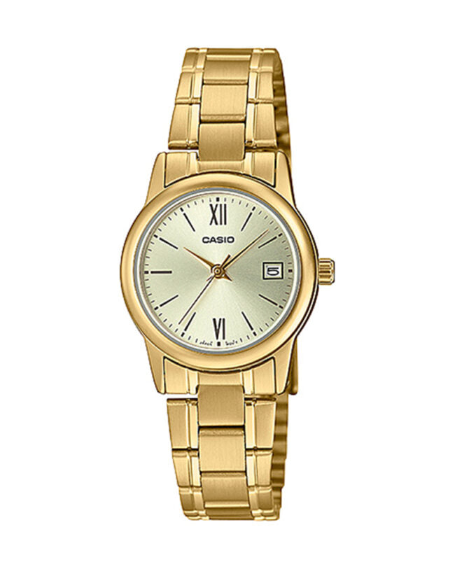 LTP-V002G-9B3UDF Casio Golden Dial Stainless Steel Analog Quartz Women's Watch. fashionable