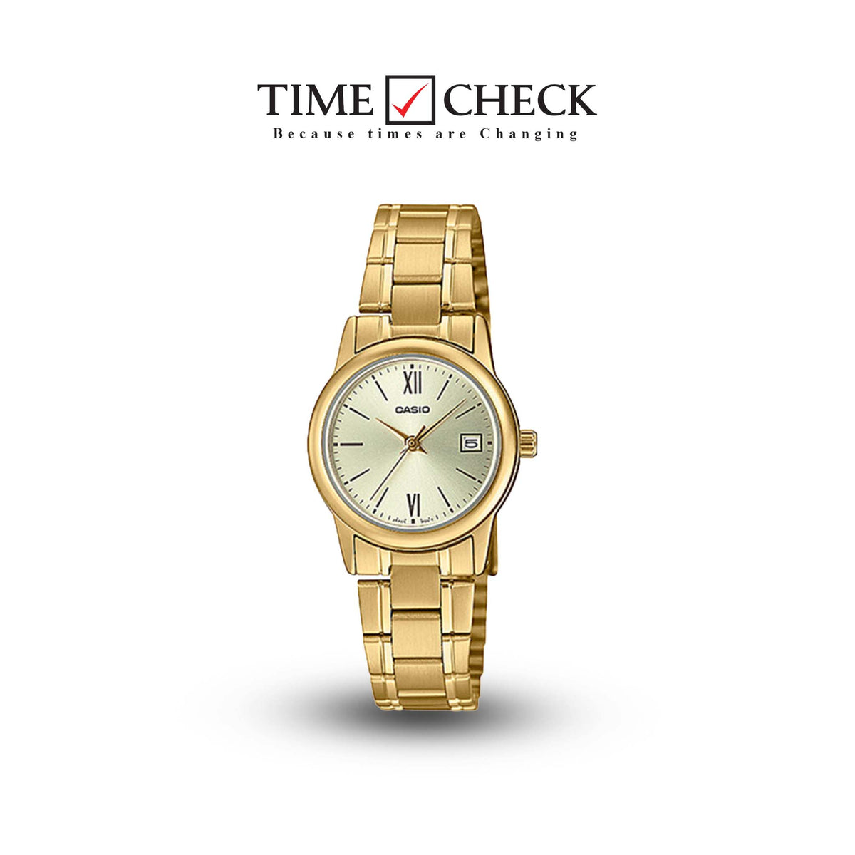 LTP-V002G-9B3UDF Casio Golden Dial Stainless Steel Analog Quartz Women's Watch. fashionable