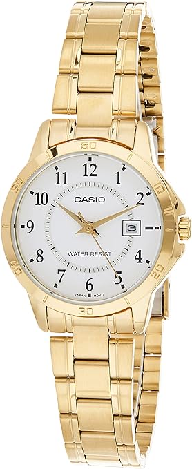 LTP-V004G-7BUDF Casio White Dial Gold Chain Stainless Steel Analog Men's Watch. TIMECHECK