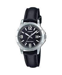 LTP-V004L-1BUDF Casio Black Dial Black Leather Strap Analog Quartz Women's Watch. TIMECHECK