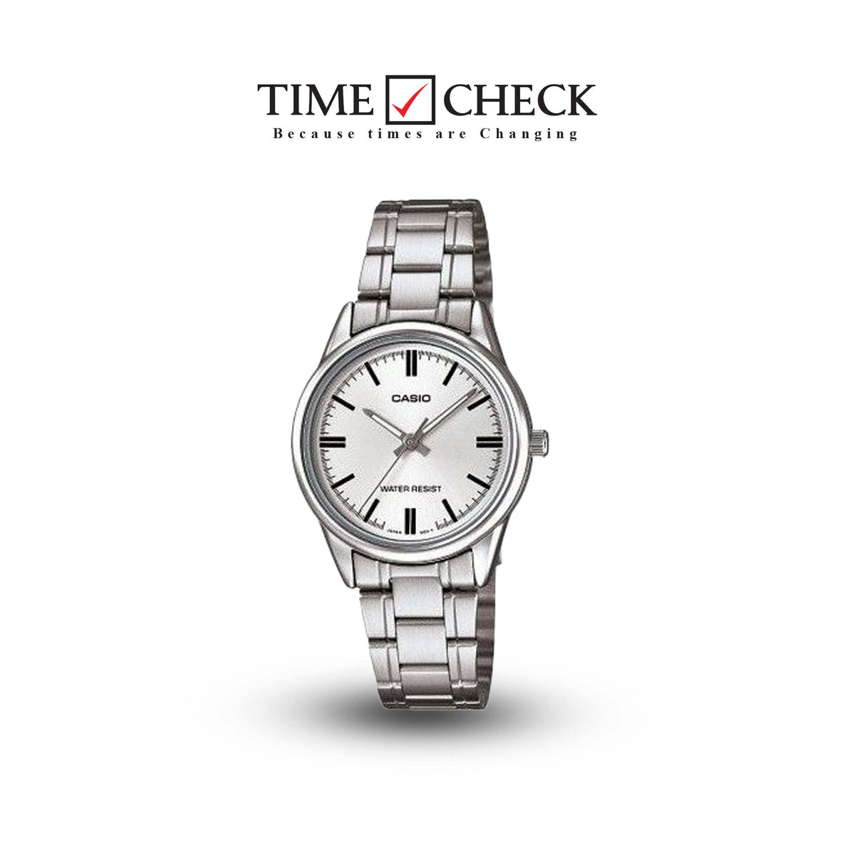 LTP-V005D-7AUDF Casio White Dial Silver Stainless Steel Analog Quartz Women's Watch. TIMECHECK