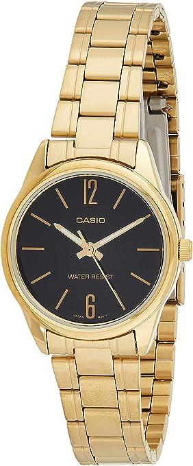 LTP-V005G-1BUDF Casio Black Dial Gold Chain Analog Quartz Women's Watch.
