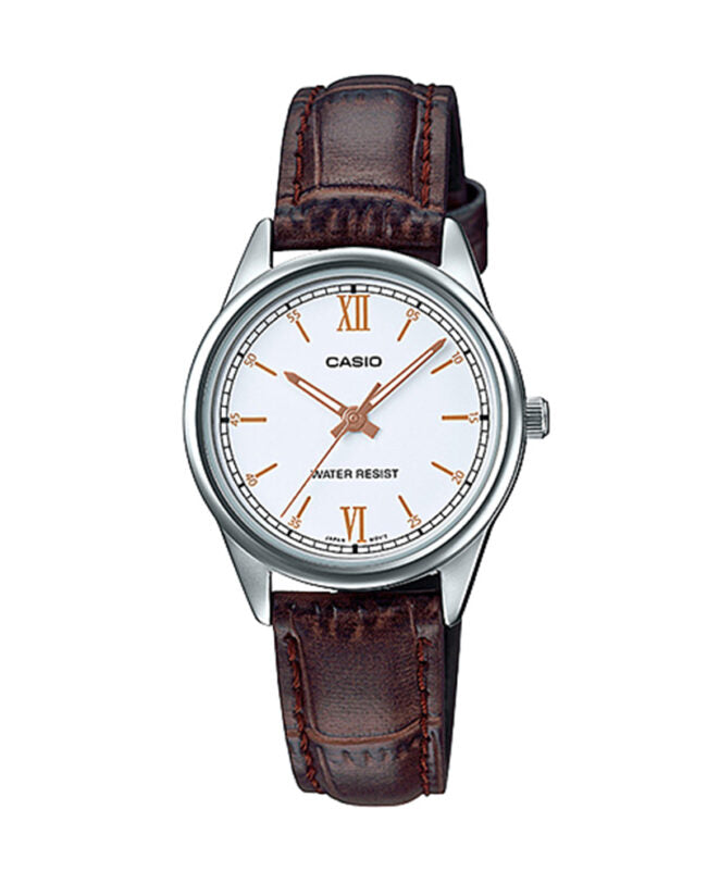 LTP-V005L-7B3UDF Casio White Dial Leather Strap Analog Quartz Women's Watch. fashionable