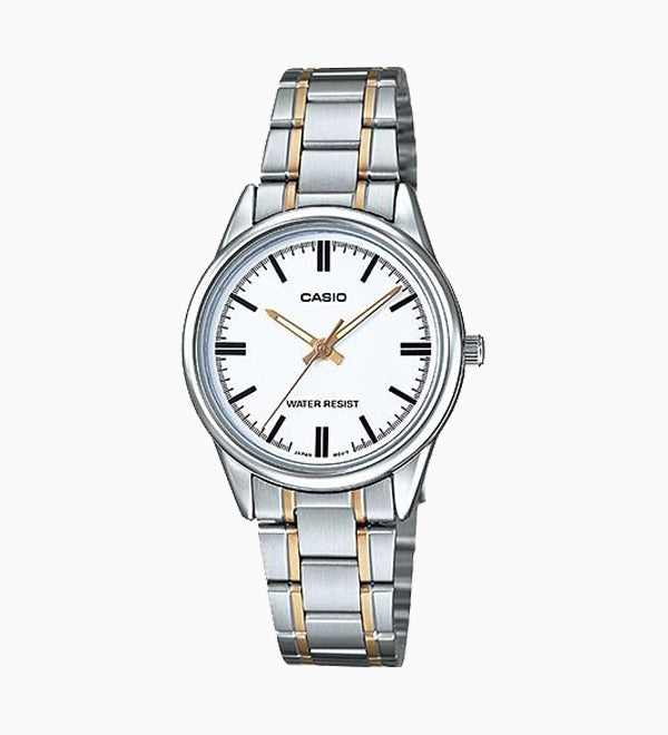 LTP-V005SG-7AUDF Casio White Dial Silver & Gold Analog Quartz Women's Watch. fashionable