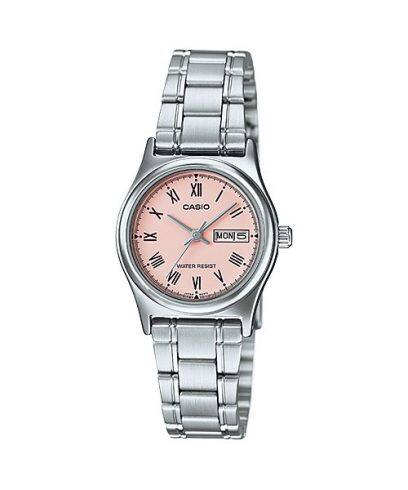 LTP-V006D-4BUDF Casio Pink Dial Stainless Steel Analog Quartz Women's Watch. TIMECHECK