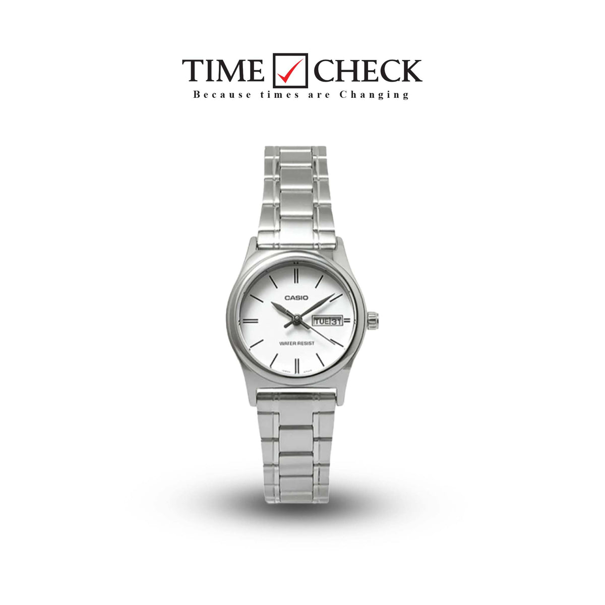 LTP-V006D-7B2UDF Casio Stainless Steel White Dial Day Date Analog Women's Watch. TIMECHECK