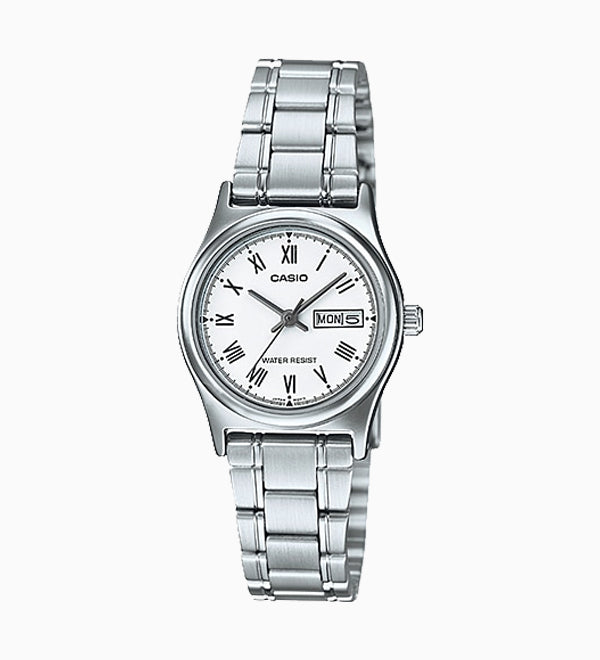 LTP-V006D-7BUDF Casio White Dial Stainless Steel Analog Quartz Women's Watch. fashionable