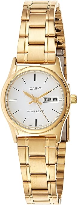 LTP-V006G-7BUDF Casio White Dial Gold Chain Stainless Steel Analog Women's Watch. TIMECHECK