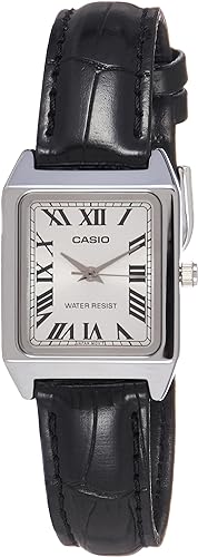 LTP-V007L-7B1UDF Casio Silver Dial Black Leather Strap Analog Quartz Women's Watch. TIMECHECK