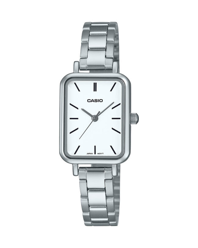 LTP-V009D-7EUDF Casio Analog White Dial Stainless Steel Band Quartz Women's Watch. TIMECHECK