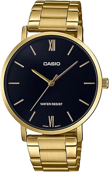 LTP-VT01G-1BUDF Casio Black Dial Golden Chain Analog Women's Watch. fashionable