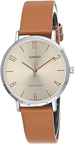 LTP-VT01L-5DUDF Casio Beige Dial Brown Leather Band Analog Quartz Women's Watch. TIMECHECK