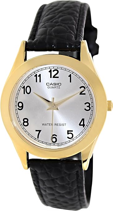 MTP-1093Q-7B1 Casio Silver Dial Black Leather Strap Analog Quartz Men's Watch. TIMECHECK