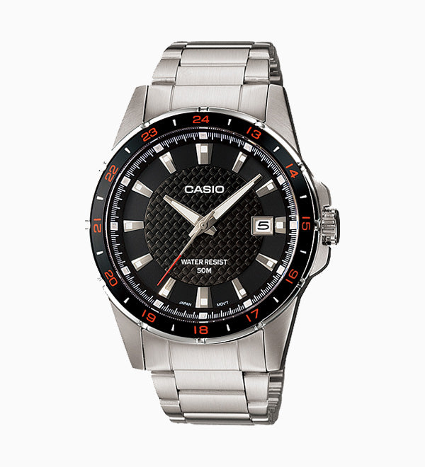 MTP-1290D-1A1VDF Black Dial Silver Stainless Steel Analog Quartz Men's Watch.