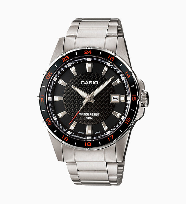 MTP-1290D-1A1VDF Black Dial Silver Stainless Steel Analog Quartz Men's Watch. fashionable