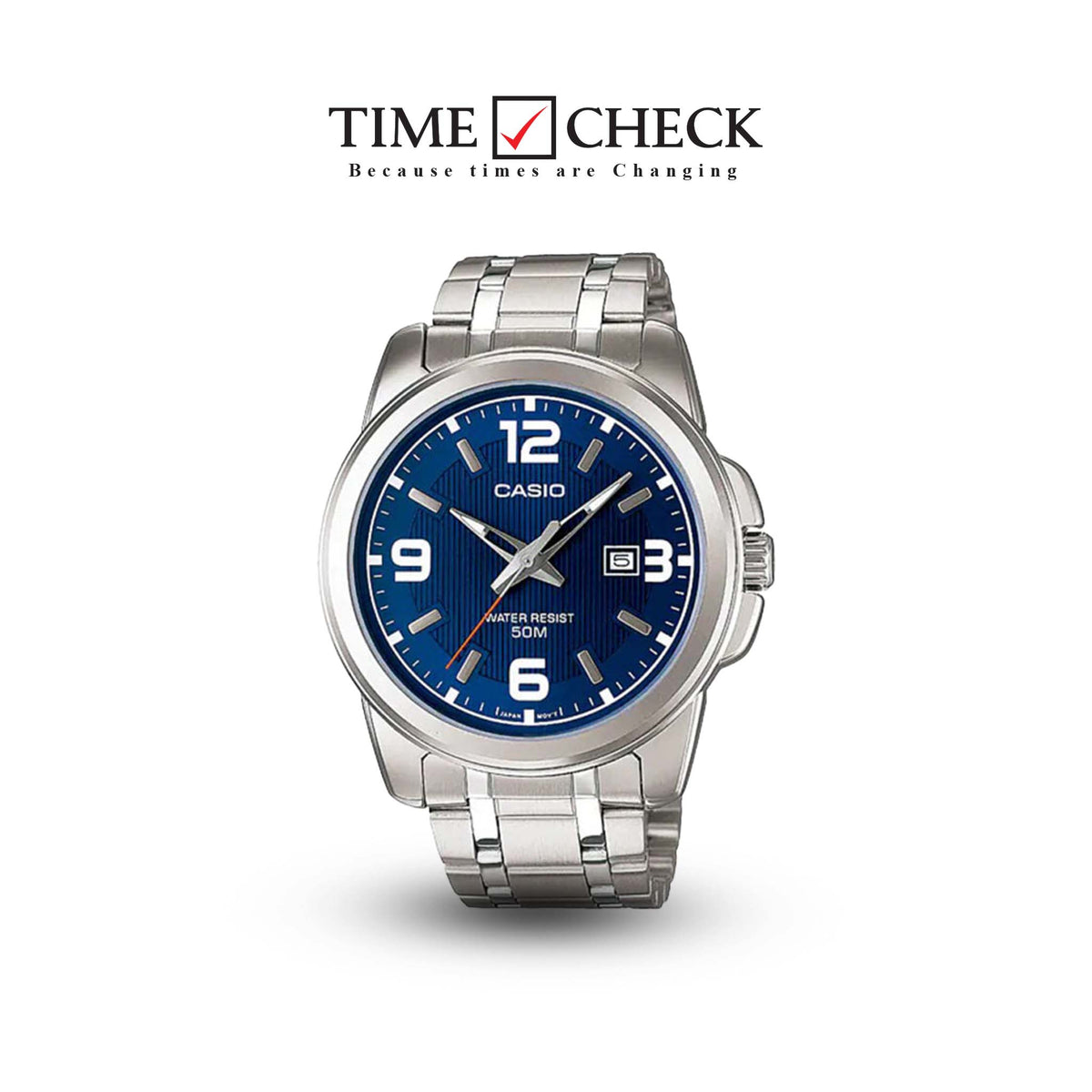 MTP-1314D-2AVDF Casio Blue Dial Stainless Steel Analog Quartz Men's Watch. TIMECHECK