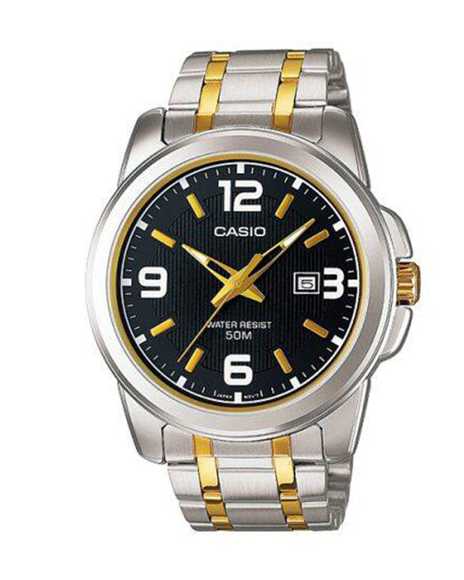 MTP-1314SG-1AVDF Casio Black Dial Stainless Steel Analog Quartz Men's Watch.