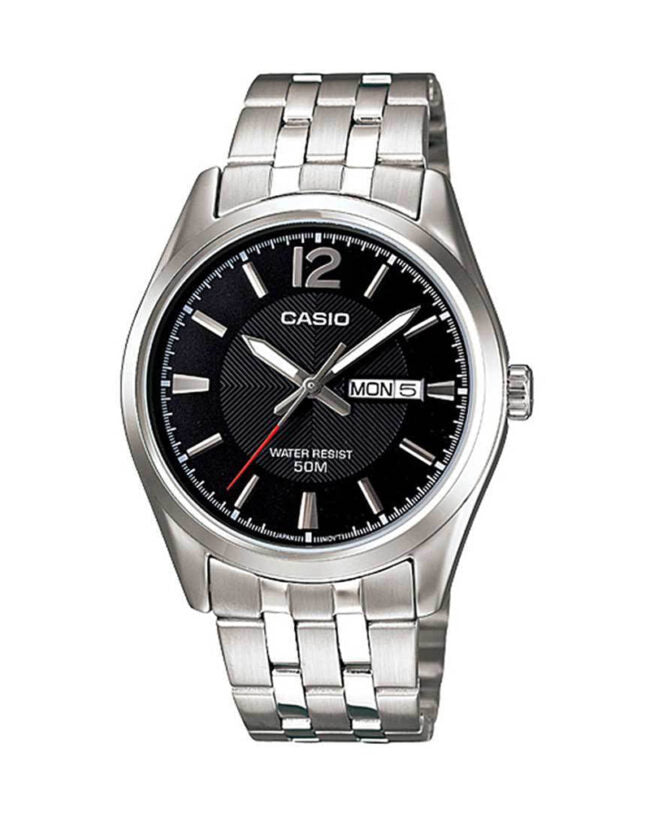 MTP-1335D-1AVDF Casio Stainless Steel Black Dial Quartz Analog Men's Watch.