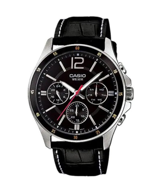 MTP-1374L-1AVDF Casio Black Dial Multi function 3 Dial Display Analog Quartz Men's Watch. fashionable