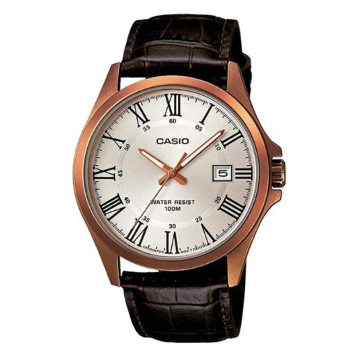 MTP-1376RL-7BVDF Casio White Dial Brown Leather Strap Analog Quartz Men's Watch.