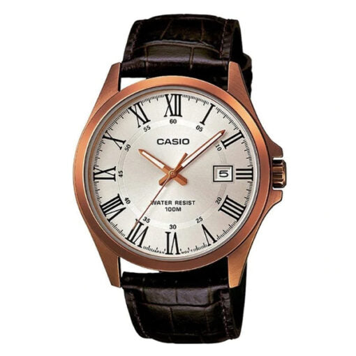 MTP-1376RL-7BVDF Casio White Dial Brown Leather Strap Analog Quartz Men's Watch. fashionable